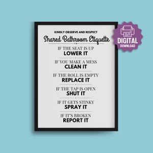 PRINTABLE Bathroom Etiquette SIGN, Workplace Restroom Signage, Shared Bathroom Guidelines Poster, Business, Office, Please Close the Lid