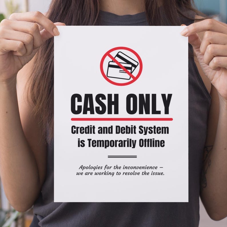 PRINTABLE Cash Only SIGN, No Cards Today, Credit & Debit Systems ...