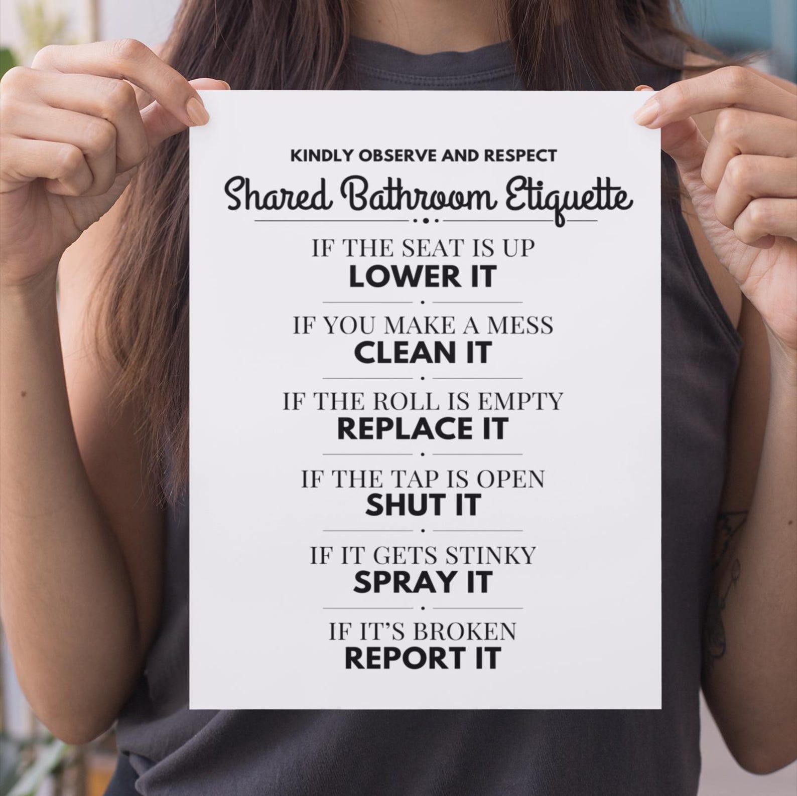 PRINTABLE Bathroom Etiquette SIGN, Workplace Restroom Signage, Shared