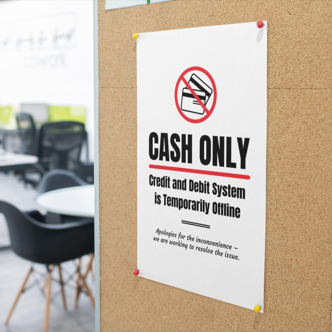 PRINTABLE Cash Only SIGN, No Cards Today, Credit & Debit Systems ...