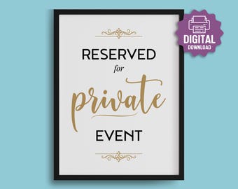 Diseño elegante para imprimir. Reservado para eventos privados, recepciones de boda, aniversarios y eventos especiales. Descarga digital.