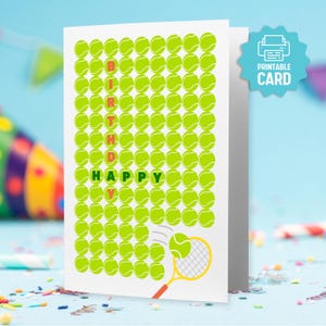 Geburtstagskarte zum Geburtstag, Tennisschläger mit grünen Tennisbällen, lustige Tennisspieler-Geburtstagskarte für Mama oder Papa, Tennispartner