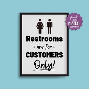AFDRUKBAAR bord toilet alleen voor klanten – Frans-engels badkamerbord – Toilettes Réservées aux Clients – Cafe Shop Business wanddecoratie