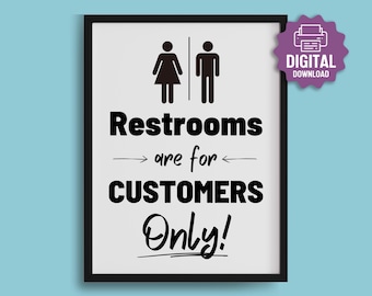 PRINTABLE Restroom Sign Customers Only – French English Bathroom Sign – Toilettes Réservées aux Clients – Cafe Shop Business Wall Decor