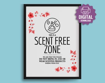 PRINTABLE Scent Free Zone SIGN, Fragrance Free Health Care Facility, Workplace Perfume Free Sign, Office Staff Smell Sensitivity, No Cologne