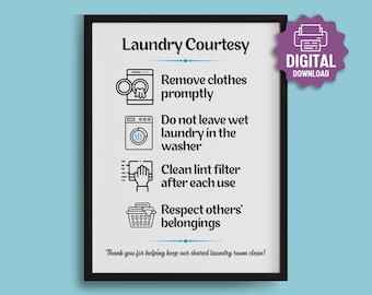 PRINTABLE Laundry Courtesy Sign, Shared Laundry Room Rules, Roommate Laundry Sign, Dorm Laundry Room Etiquette, Instant Download