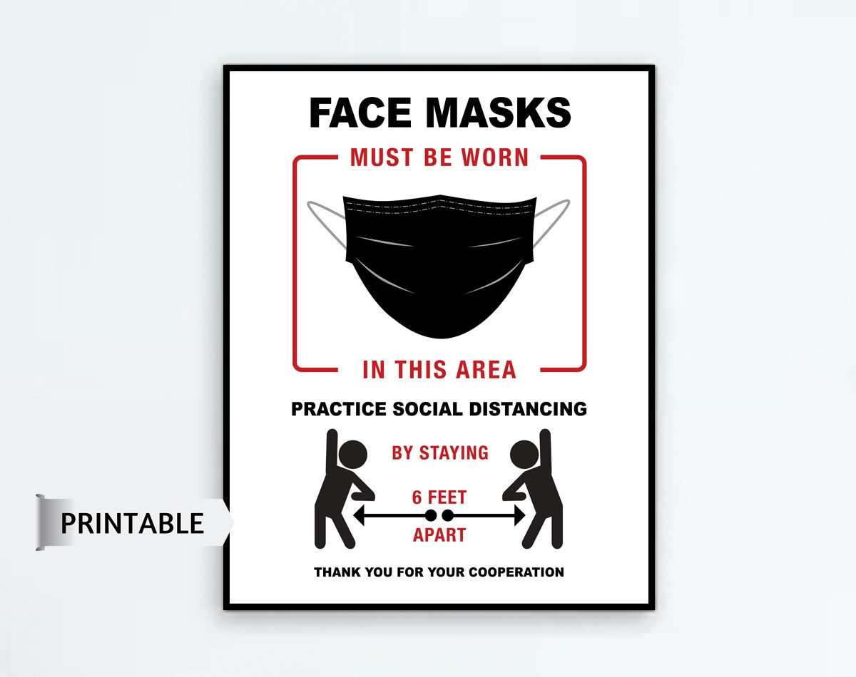 Face Masks Must Be Worn PRINTABLE Sign Face Mask Sign Wear a | Etsy