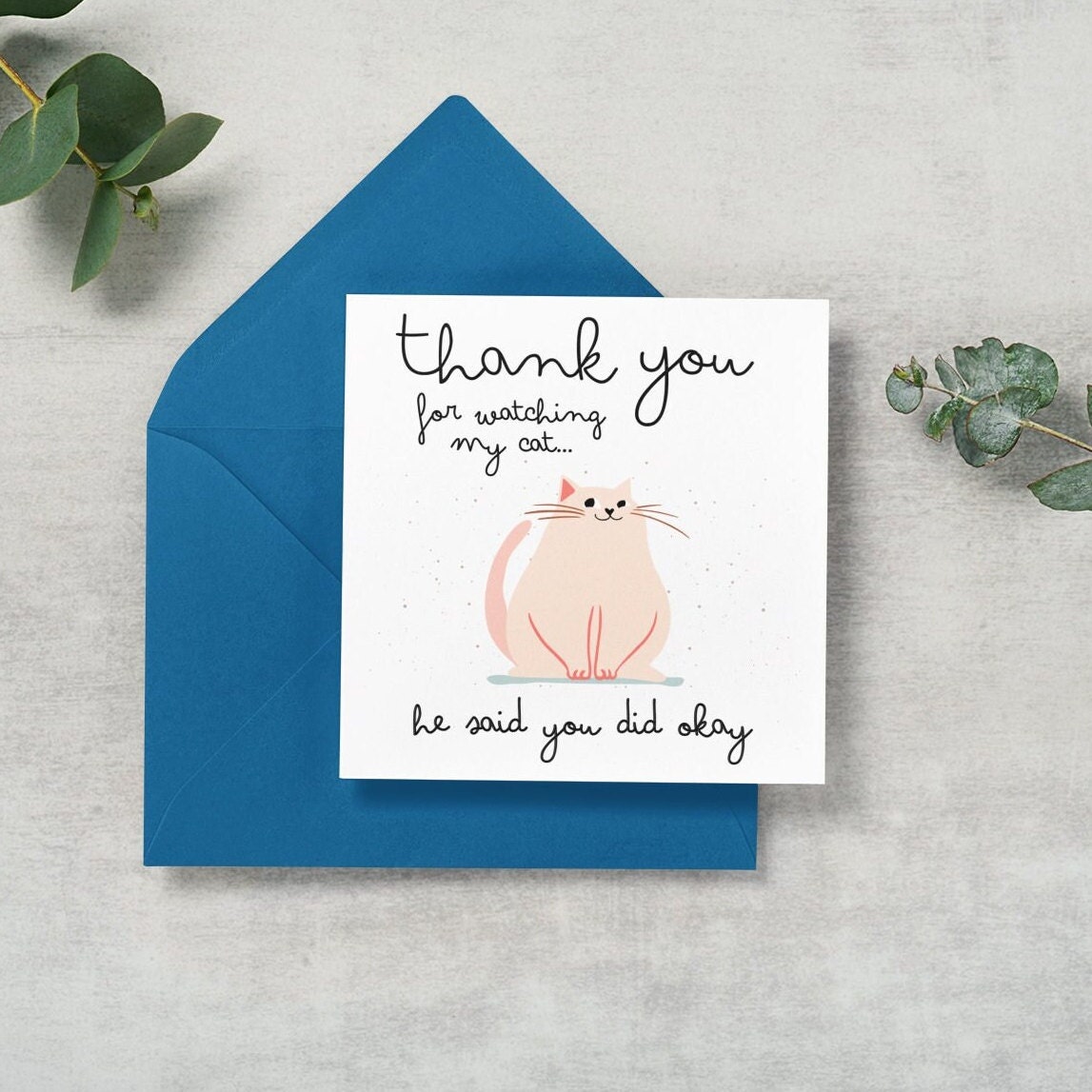 PRINTABLE Cat Sitting CARD, Thank You for Watching My Cat, Thank