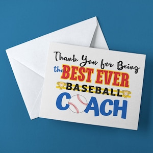 Thank You Baseball Coach Card, PRINTABLE Thank You for Being the Best Ever Baseball Coach, Thank You Coach, Baseball Coach Appreciation Card