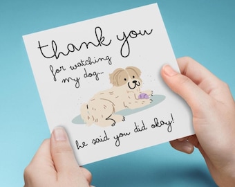 PRINTABLE Thank You for Watching My Dog CARD, Cute Dog on Card, Thank You Card for Dog Sitter, Dog Lover, Gratitude for Dog Sitting Services