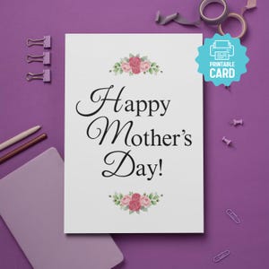 Bonne carte de fête des mères imprimable pour maman, carte de fête des mères bricolage simple de fille, téléchargement belle carte florale de fête des mères pour maman