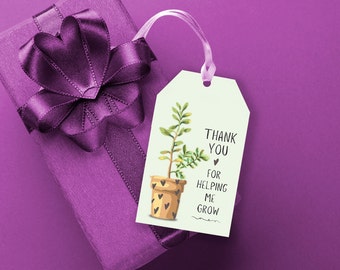 PRINTABLE Teacher Appreciation Gift Tags, Thank you for helping me GROW, End of the Year Teacher Gift Tag, Cactus Plant Succulent Gift Tag