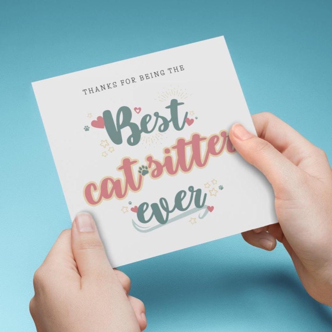 PRINTABLE Cat Sitter CARD, Thank You for Watching My Cat, Cute Cat ...