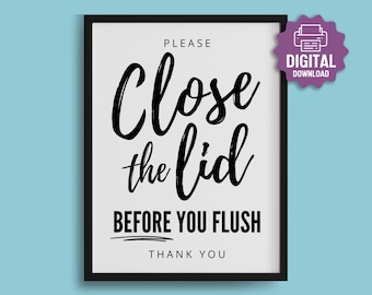PRINTABLE Close the Lid Before Flushing SIGN, Bathroom Etiquette, Workplace Restroom Sign, Office Bathroom Rules, Minimalist Modern Decor