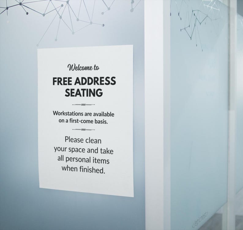 PRINTABLE Free Address Seating Sign, First Come Workstations, Clean ...