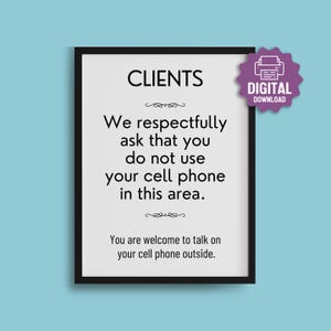 PRINTABLE No Cell Phones SIGN, Waiting Room SIGN, Therapist, Reception Front Desk, Office Meeting Room, Use Cell Phone Outside, Quiet Please
