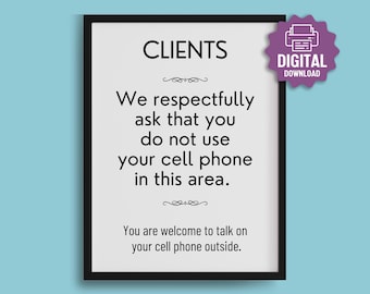 PRINTABLE No Cell Phones SIGN, Therapist Waiting Room, Reception Front Desk, Use Cell Phone Outside, Quiet Please, Printable Office Sign
