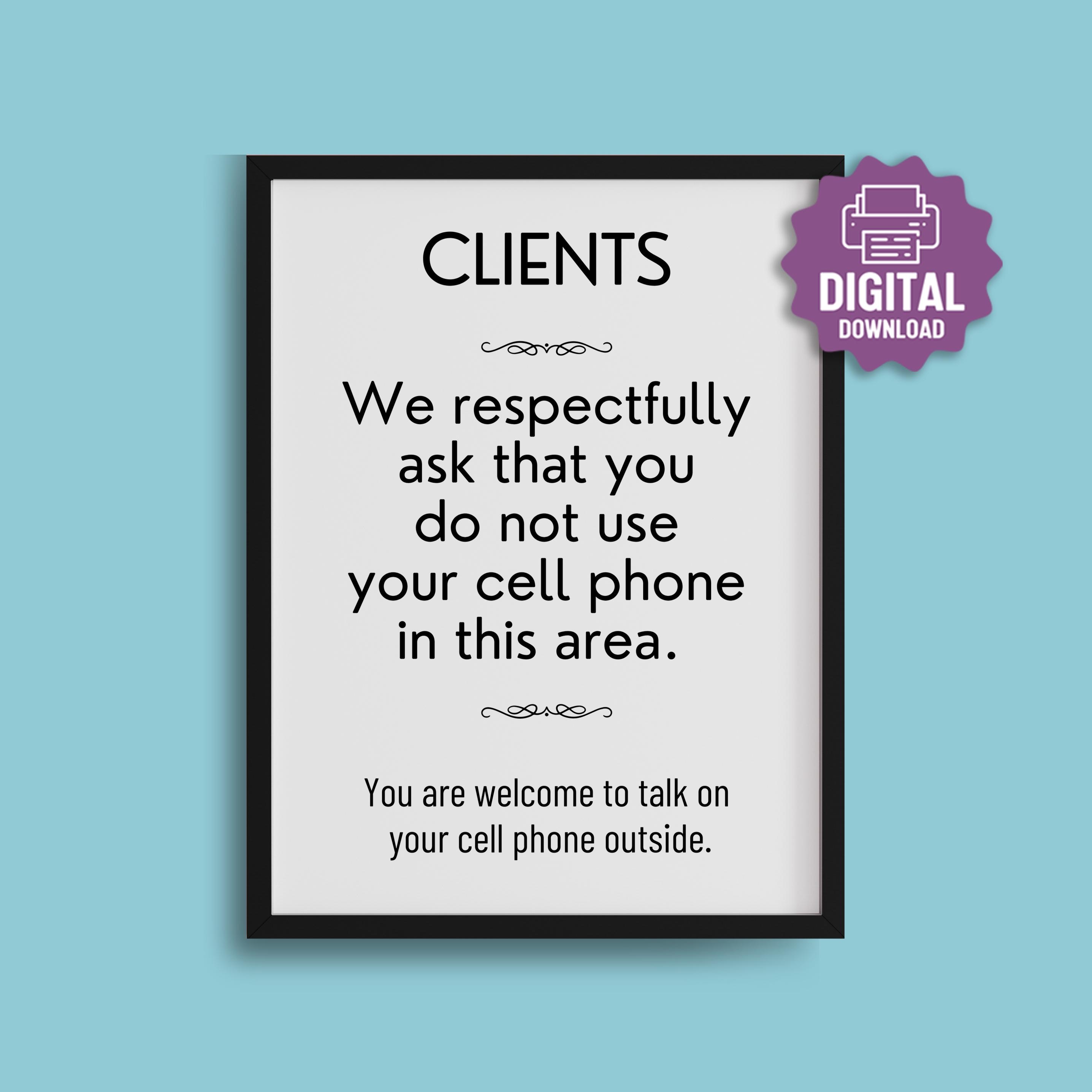 PRINTABLE No Cell Phones SIGN, Therapist Waiting Room, Reception Front ...