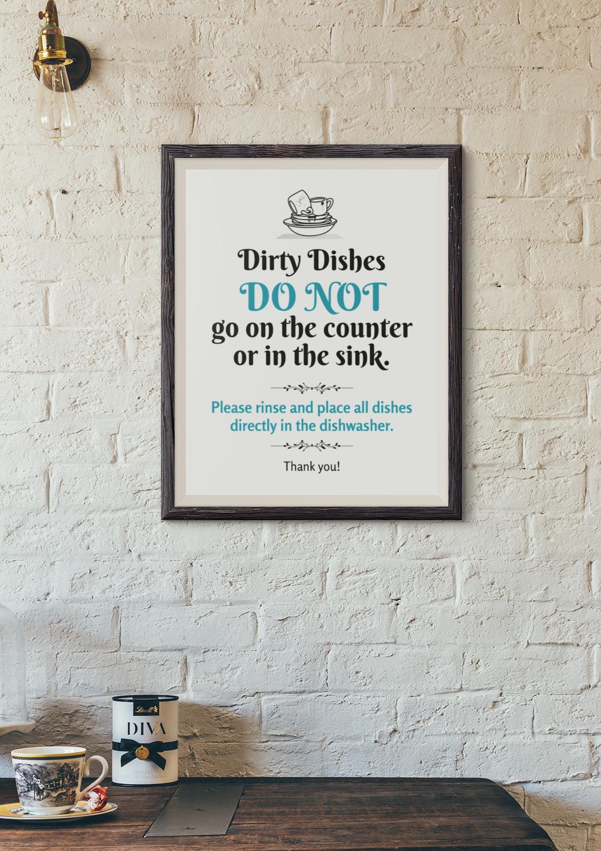 PRINTABLE Dirty Dishes Do Not Go on the Counter SIGN, Kitchen Etiquette ...