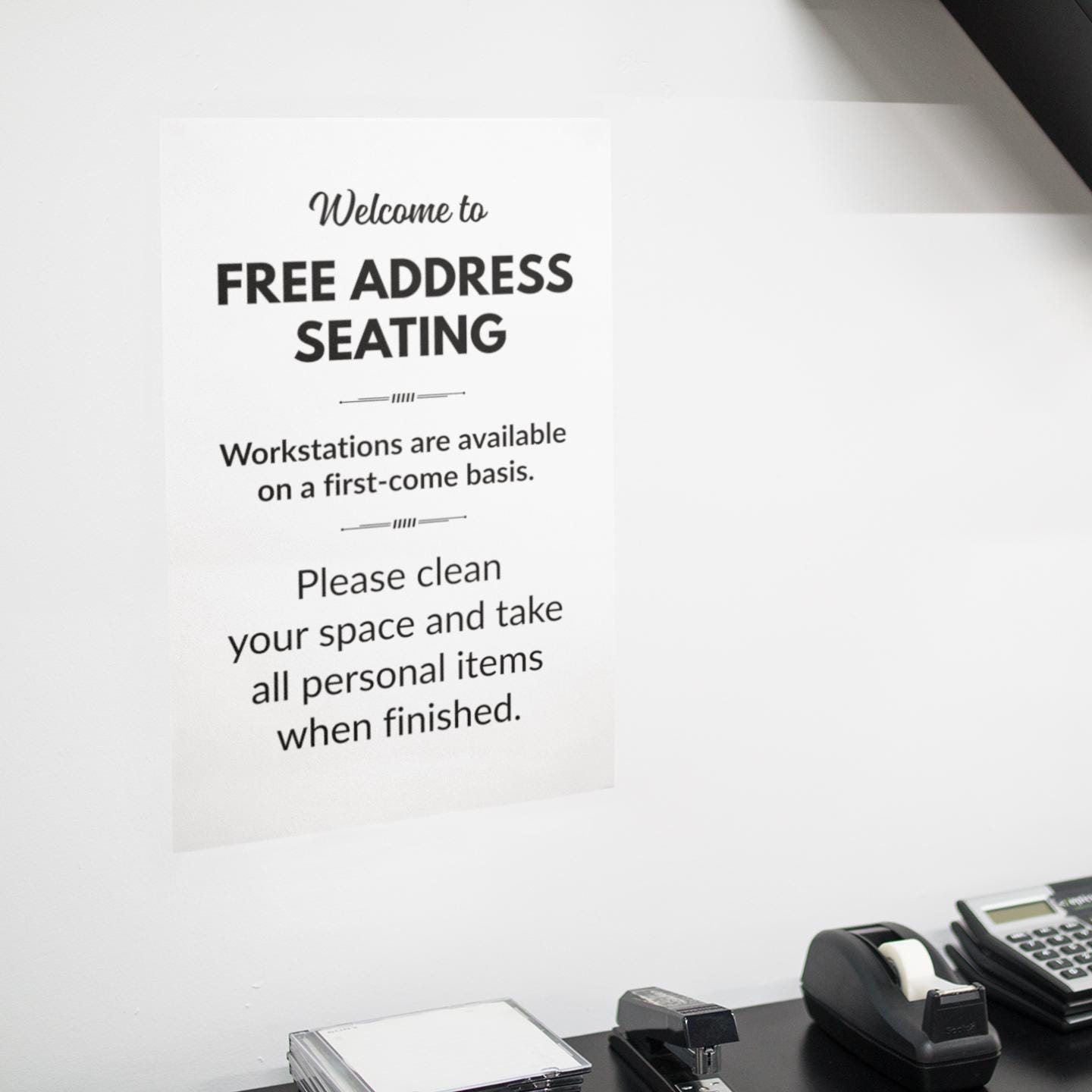 PRINTABLE Free Address Seating Sign, First Come Workstations, Clean ...