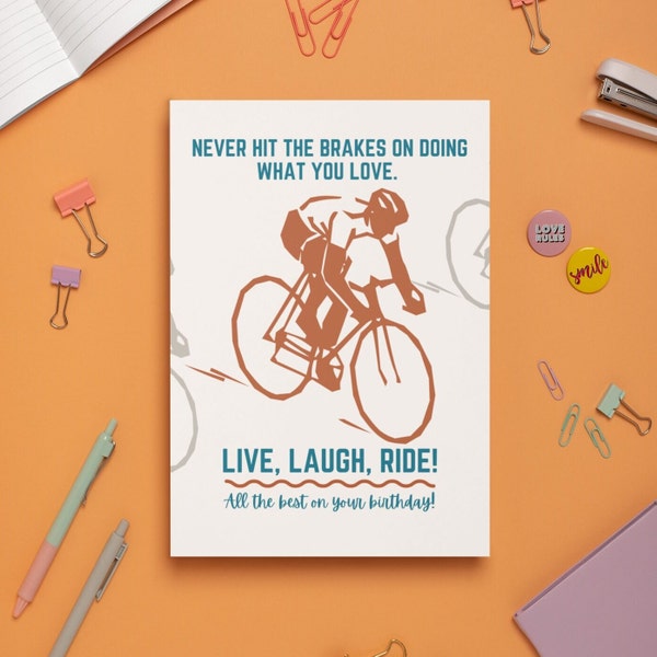 PRINTABLE Bicycle Birthday CARD for Him, Life Laugh Ride, Never Hit the Brakes, Fun Biking Card for Sporty Guy Bicycle Rider, Outdoors Lover