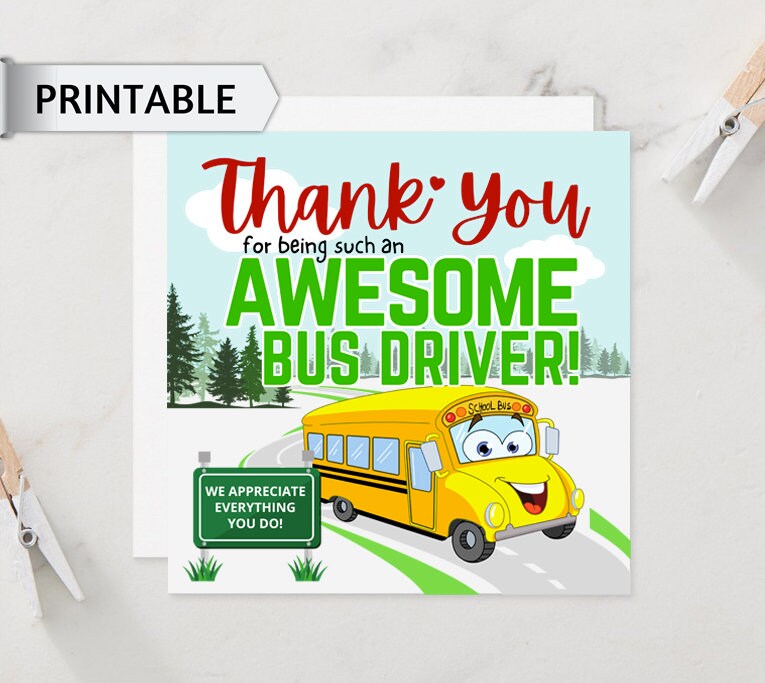 School Bus Driver Day PRINTABLE Appreciation Card School Bus Etsy