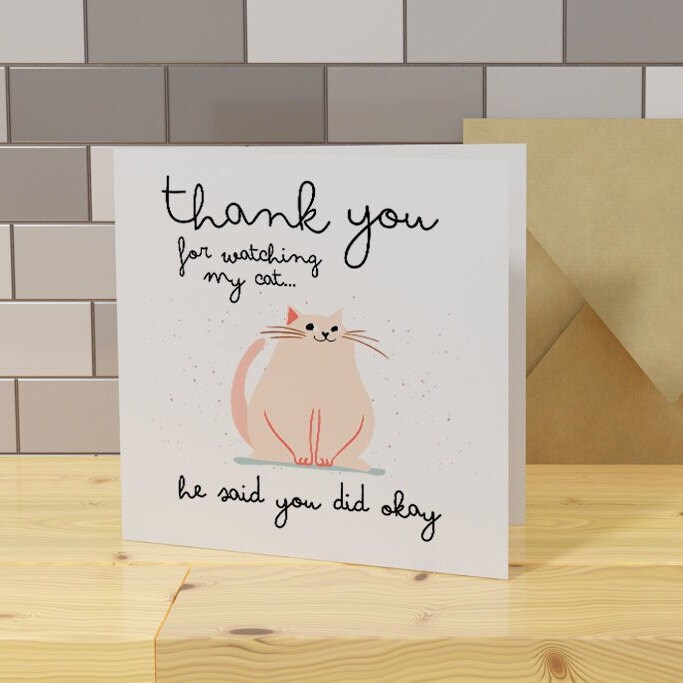 PRINTABLE Cat Sitting CARD, Thank You for Watching My Cat, Thank