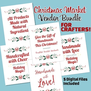 May include: A bundle of five digital files for crafters, featuring festive designs with text like "Handmade with Love" and "Give the Gift of Handmade This Christmas!" The designs include holly and bow accents.