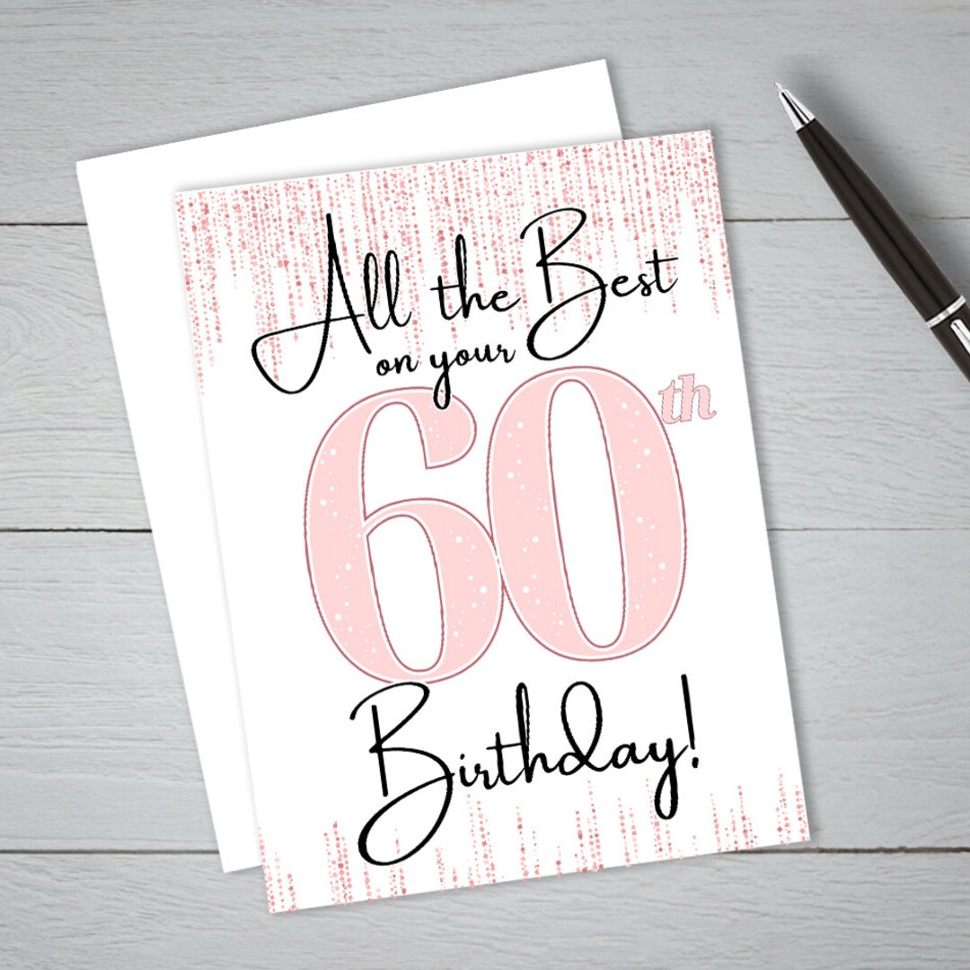PRINTABLE Happy 60th Birthday Card, Turning 60 Pink Card for Sister ...