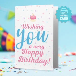 Druckbare generische Geburtstagskarte, bunte Geburtstagsnachricht, Freund, alles Gute zum Geburtstag, Geburtstagskuchengrüße, Mitarbeiter