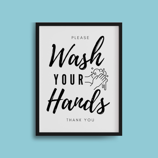 PRINTABLE Wash Your Hands Sign, Please Wash Your Hands Poster, Office, Restaurant Bathroom Thank You for Washing Your Hands • JPG • PDF
