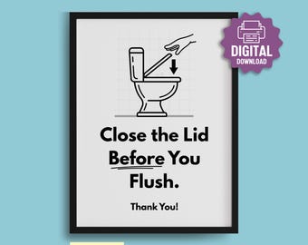 PRINTABLE Shared Bathroom SIGN, Close the Lid Before You Flush, Office, Restroom, Cafe, Thank You Notice, Work Bathroom Etiquette