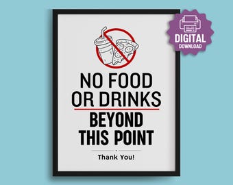 PRINTABLE No Food or Drink Sign, Food and Beverage Restriction Notice, Entrance Poster for Studio, Classroom, Library, Computer Room