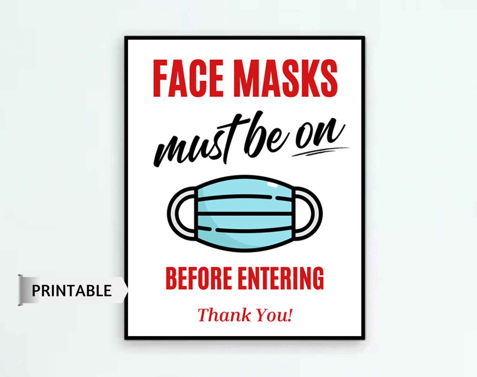 Face Masks Must Be Worn PRINTABLE Sign Face Masks Must Be on Etsy