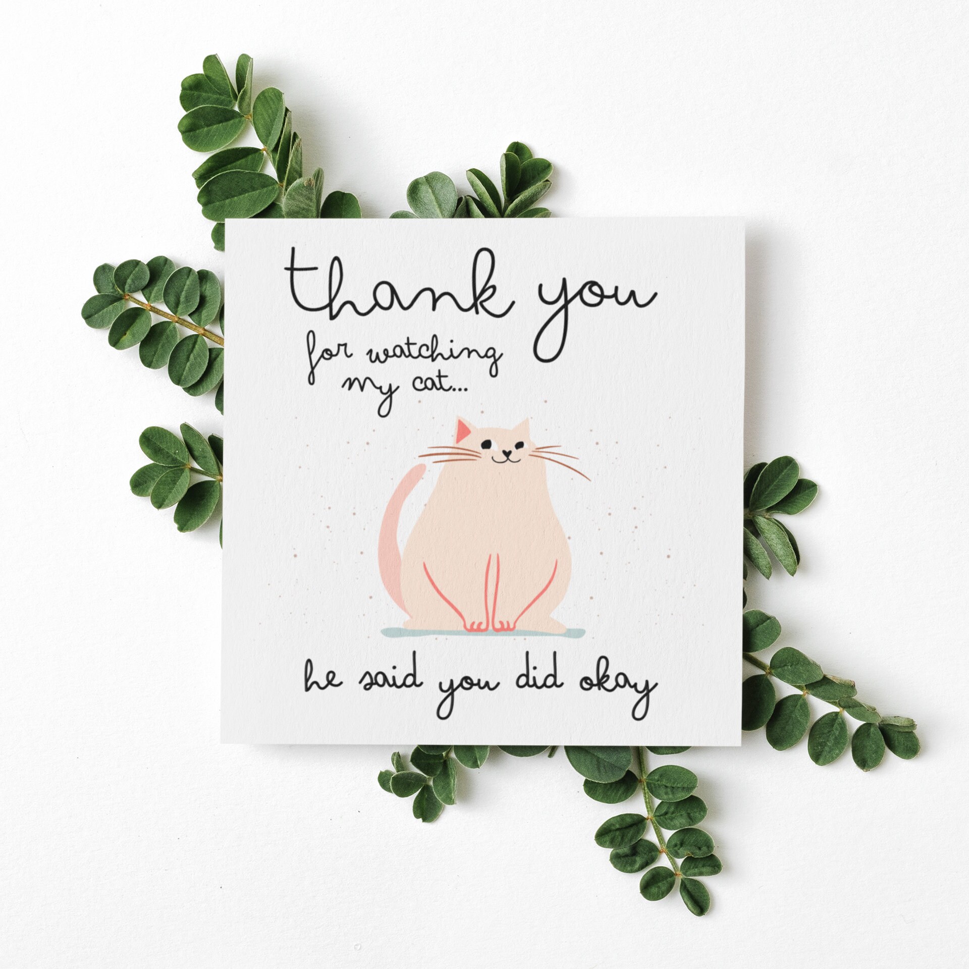 PRINTABLE Cat Sitting CARD, Thank You for Watching My Cat, Thank