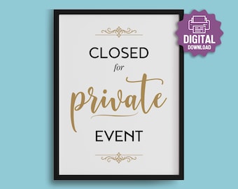 Letrero imprimible de "Cerrado por evento privado", letreros elegantes para recepciones, bodas y fiestas de aniversario • Descarga digital