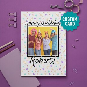 CARTÃO DE ANIVERSÁRIO COM FOTO PERSONALIZADA PARA IMPRIMIR, Cartão de felicitações personalizado, Feliz aniversário personalizado, Memórias fotográficas engraçadas, Imagem no cartão com nome