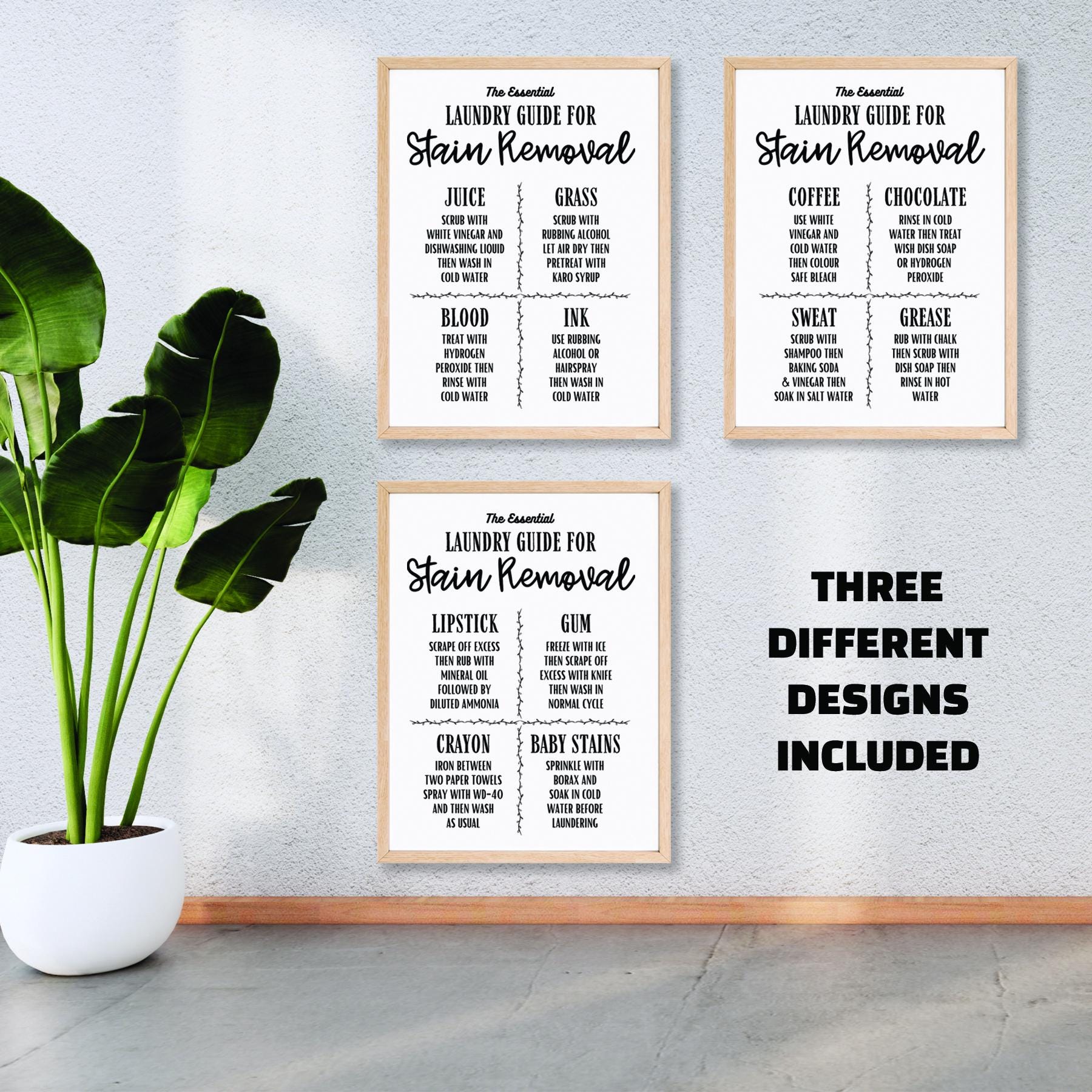 PRINTABLE Laundry Room 3 Print SET, Laundry Wall Decor, Laundry Stain ...
