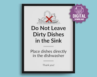 PRINTABLE Kitchen Rules Sign, Do Not Leave Dirty Dishes in Sink, Airbnb Dishwasher Reminder, Guest Etiquette, Vacation Rental House Rules