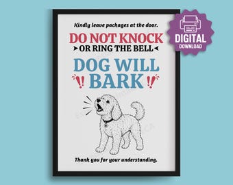 PRINTABLE Do Not Knock Sign, Please Do Not Ring Bell, Dog Will Bark, Dog Warning Sign, No Knocking Door Sign, Reactive GoldenDoodle