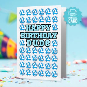 Carte de joyeux anniversaire mec à imprimer, carte d'anniversaire sur le thème du volley-ball, carte pour joueur de volley-ball, ballons de volley bleus, coéquipier, ami de la cour