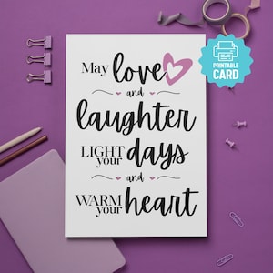 Carte de mariage amour et rire imprimable, carte de mariage citation de bénédiction irlandaise, carte de marié mariée rapide et facile, illuminez vos journées, réchauffez votre coeur