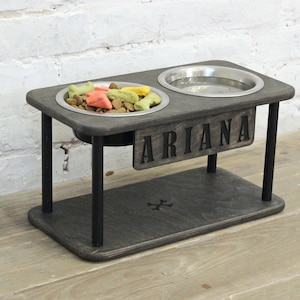 Small Dog Bowls, Elevated double dog bowl, dog feeding bowls, wooden dog bowl stand,raised dog feeder,dog dish stand,25.4oz/3.2 cups/750 ml