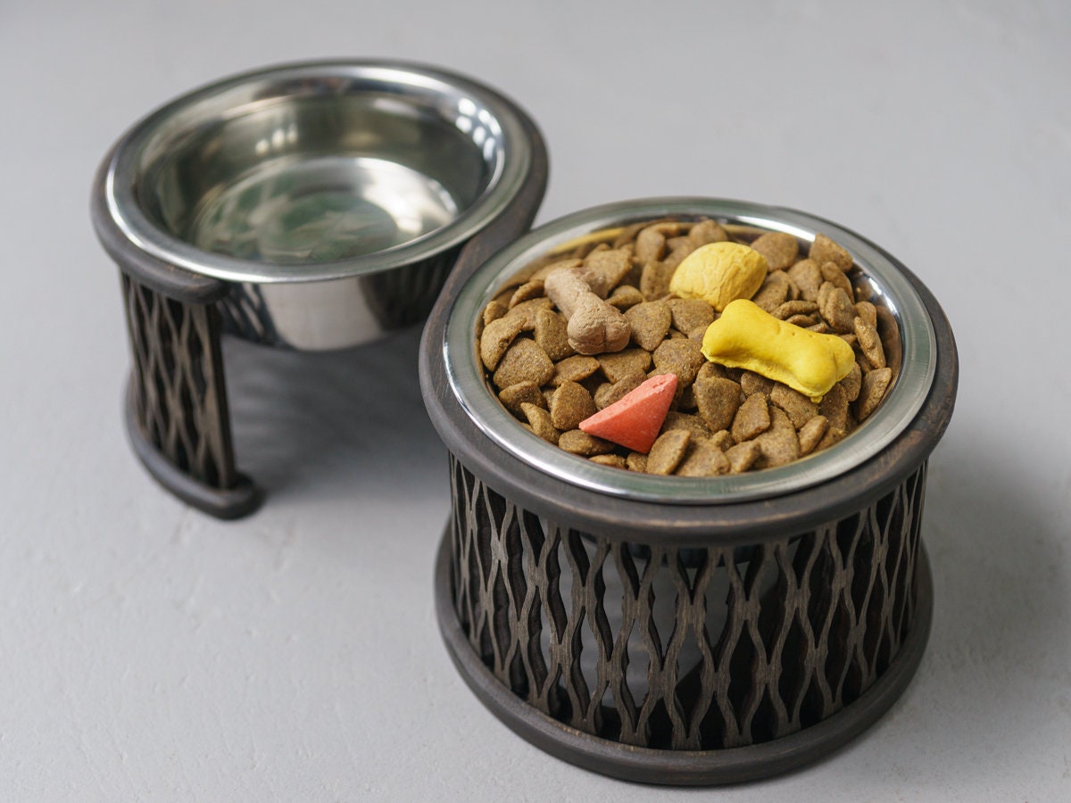 Small Raised dog bowls stand, best puppy food bowls, elevated feeder, dog feeding station elevated pet bowls dog food bowls, 25.4oz/3.2 cups