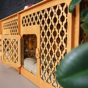 Triple dog kennel with divider, 3 dog crate, dog cage indoor, wooden dog crates, modern dog house,pet house,pet furniture,triple dog crate image 2