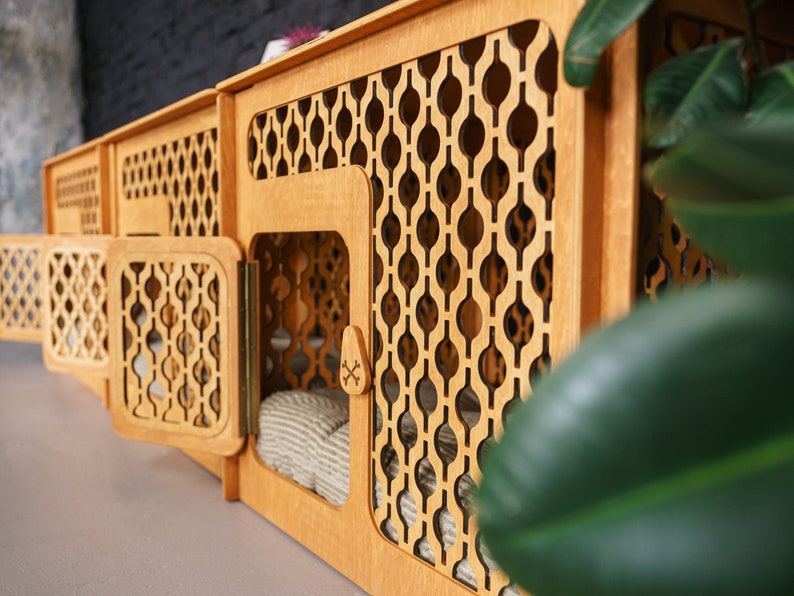 Triple dog kennel with divider, 3 dog crate, dog cage indoor, wooden dog crates, modern dog house,pet house,pet furniture,triple dog crate image 2