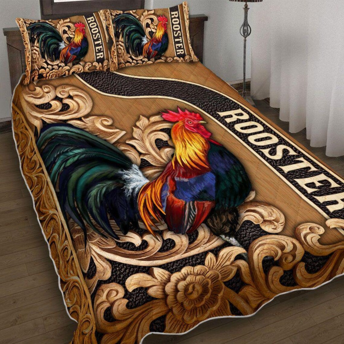 Chicken Rooster Quilt Chicken Bedding Set Rooster Bedding Etsy