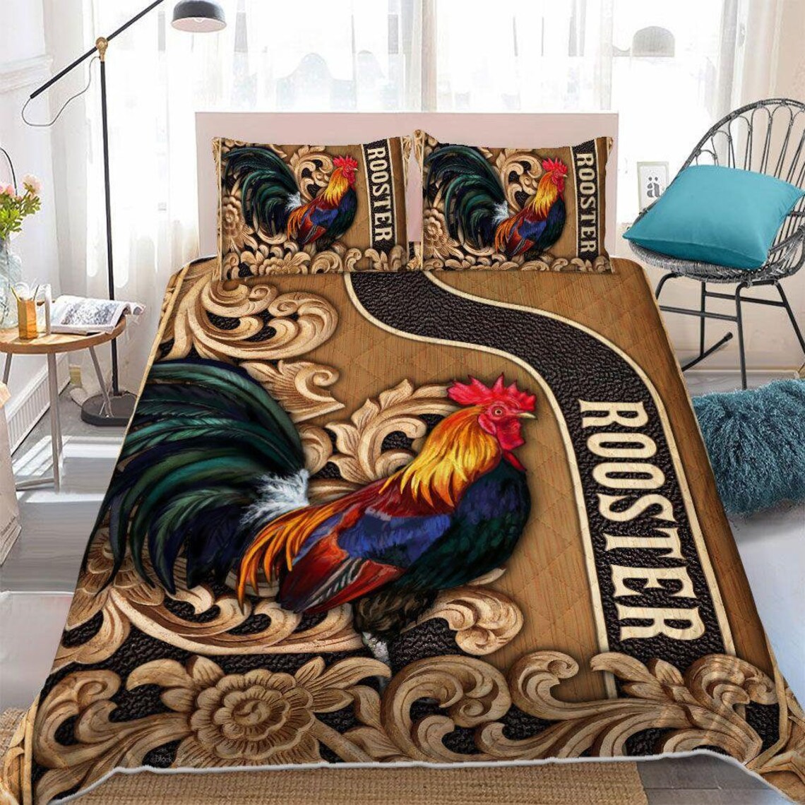 Chicken Rooster Quilt Chicken Bedding Set Rooster Bedding Etsy