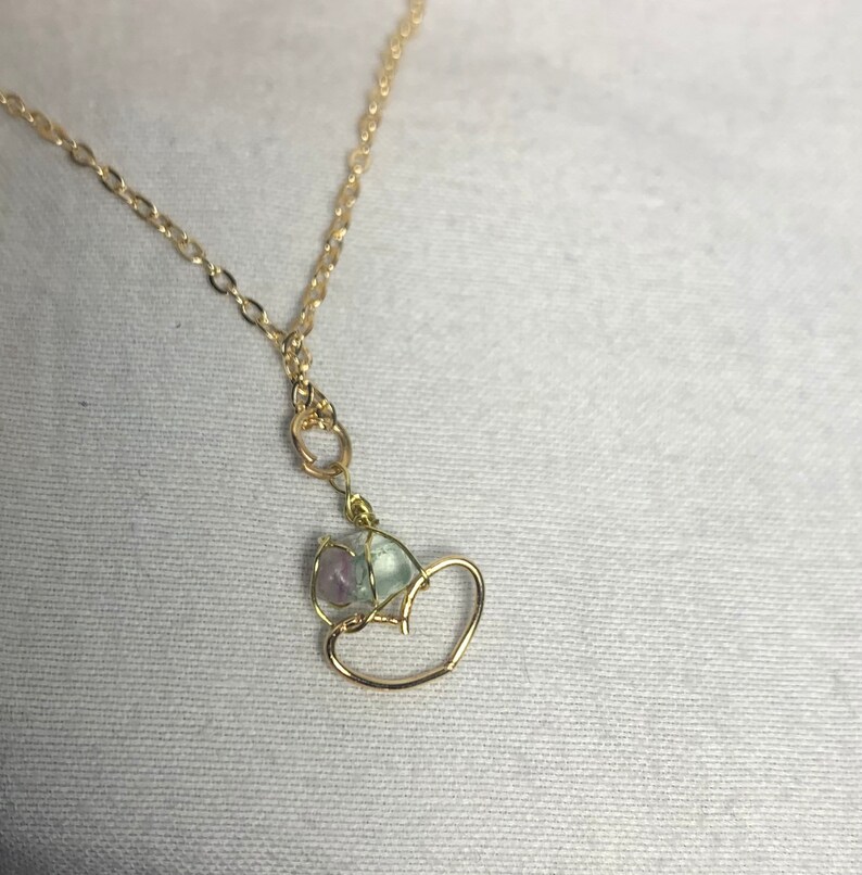 Healing Gemstone Crystal Heart Gold Chain Necklace LIGHT BLUE