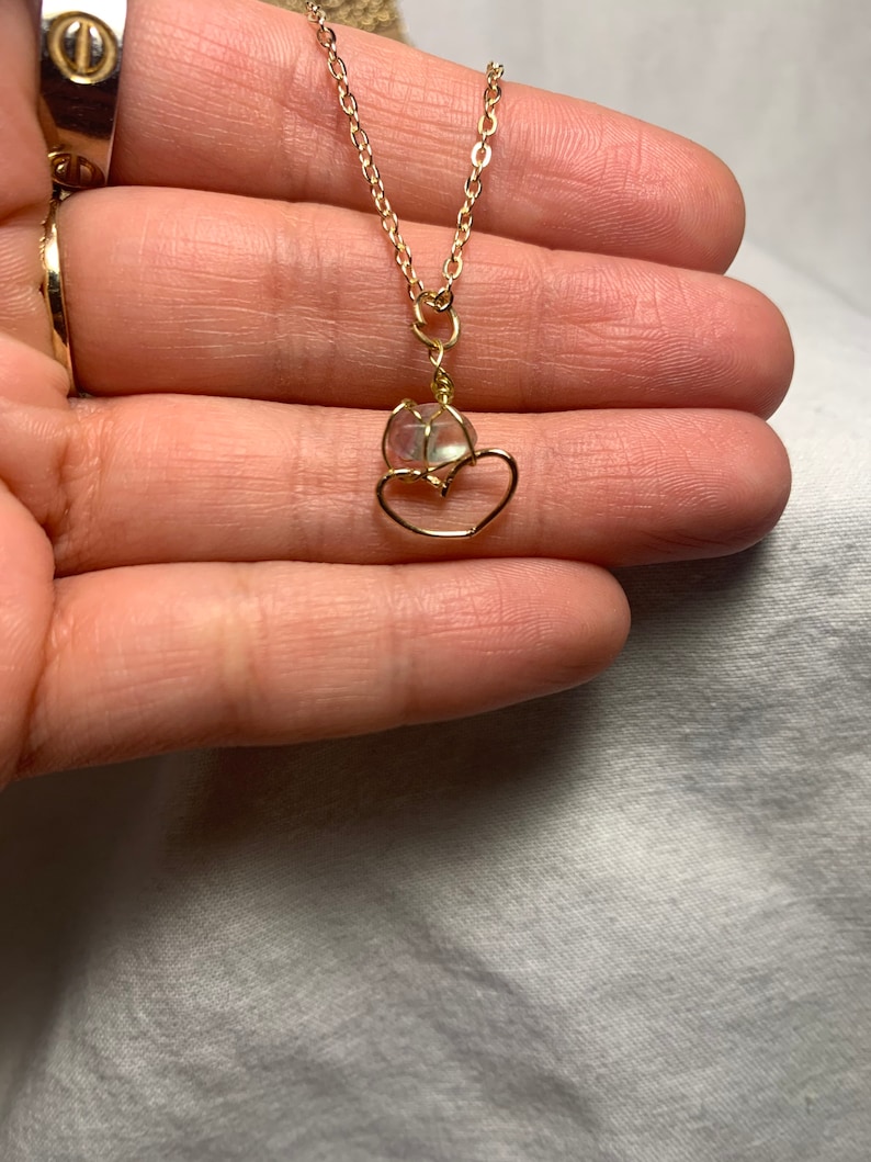 Healing Gemstone Crystal Heart Gold Chain Necklace LIGHT BLUE